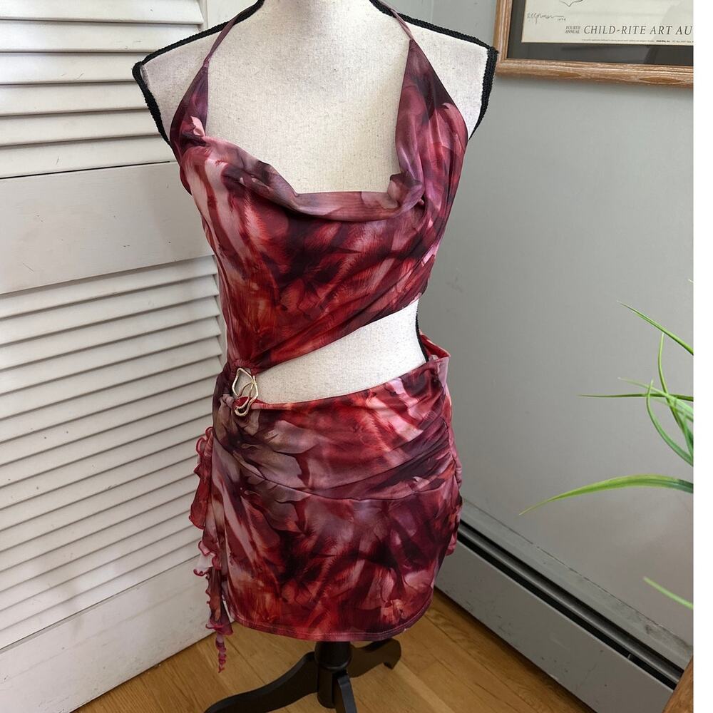 Windsor Dress Womens Large Red Mesh Cutout Mini Slinky Indie Sleaze Night Out